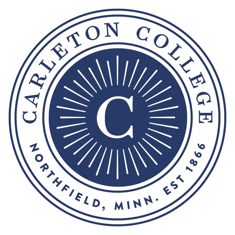 Logo for Carleton College in Northfield, Minnesota. [blue type inside circle with "C" in center]